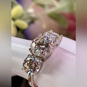 Elegant Silver Triple Stone Ring